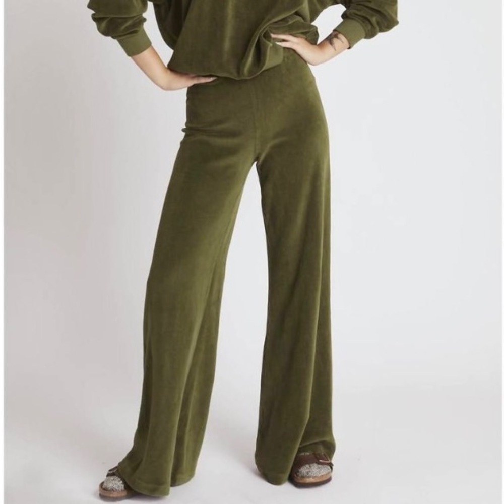 Susie Kondi Velour Flare Lounge Pants in green